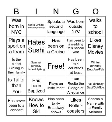 Mingle Bingo Card
