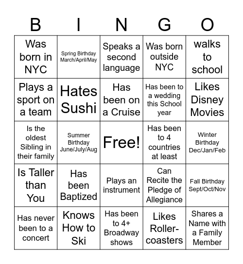 Mingle Bingo Card