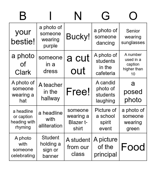 Yearbook Bingo Card