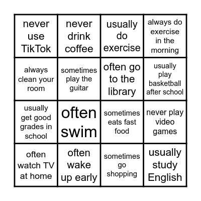 Adverbs of Frequency Bingo Card