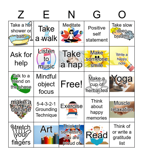 Relaxation Bingo Card