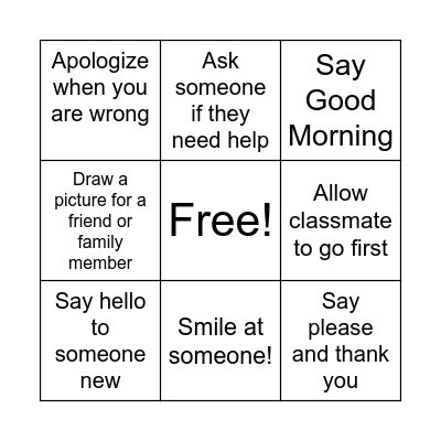 Kindness Bingo Card