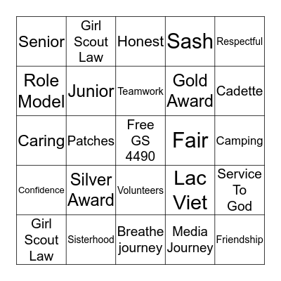 Girl scout 4490 Bingo Card