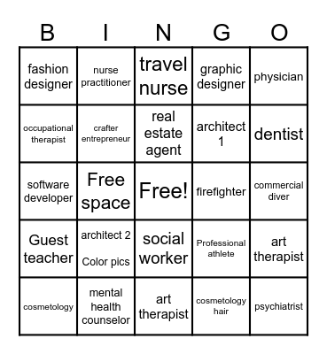 What do I want to be when I grow up Bingo Card