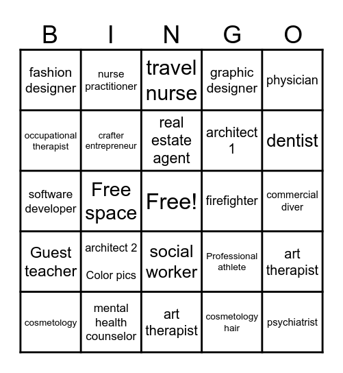 What do I want to be when I grow up Bingo Card