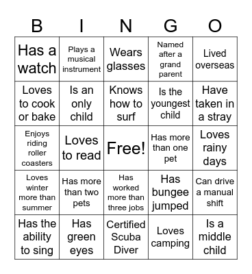 Ice-Ice Breaker! Bingo Card