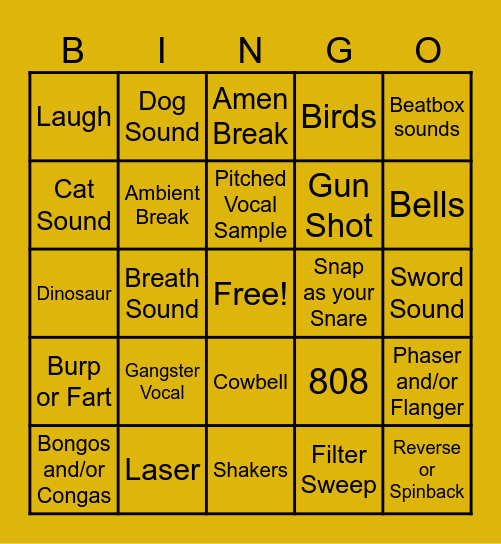 Beat Cookup Bingo Card