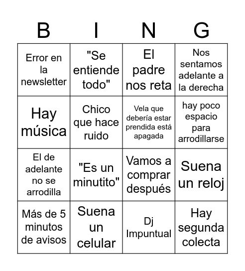Misa Bingo Card