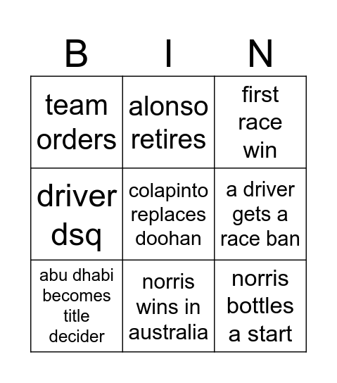Untitled Bingo Card