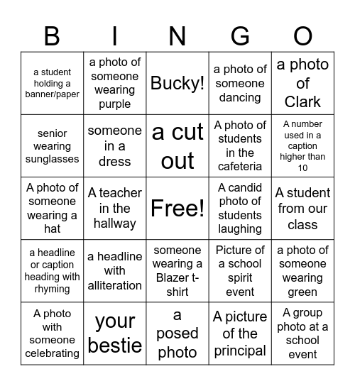 Yearbook Bingo Card