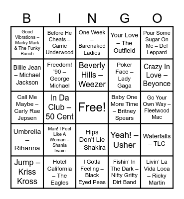Name That Tune! Bingo Card
