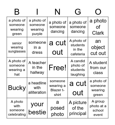 Yearbook Bingo Card
