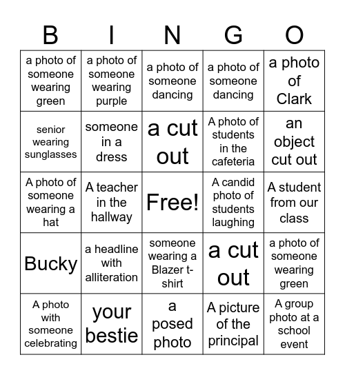 Yearbook Bingo Card