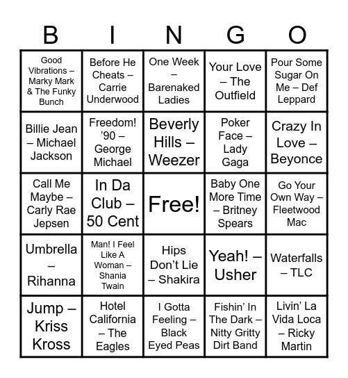 Name That Tune! Bingo Card