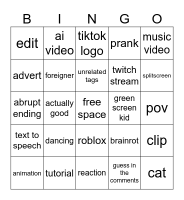 youtube shorts bingo Card