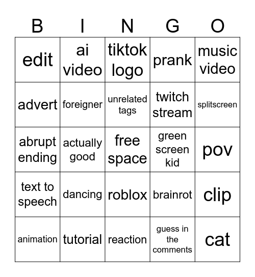 youtube shorts bingo Card
