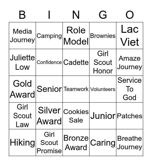 Girl scout 4490 Bingo Card