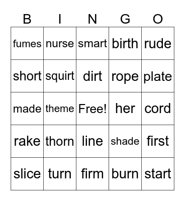 Magic e / Bossy r   BINGO Card