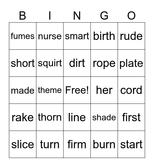 Magic e / Bossy r   BINGO Card