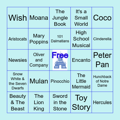 Disney Music Bingo Card