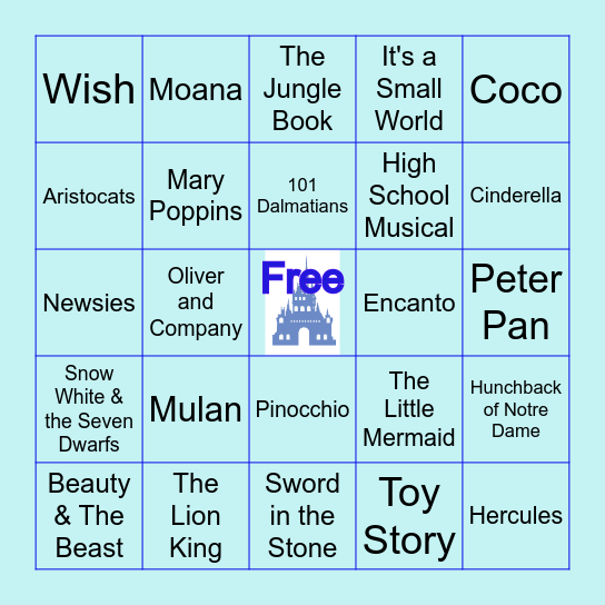 Disney Music Bingo Card