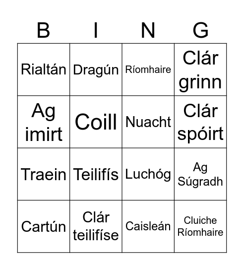 An Teilifís Bingo Card