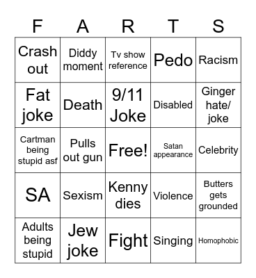 South Park Bingo Card