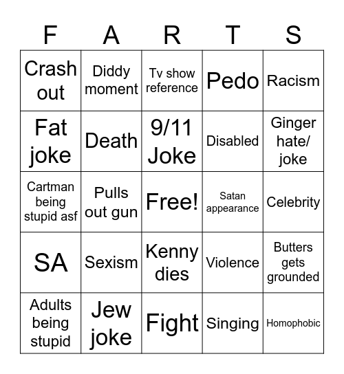 South Park Bingo Card