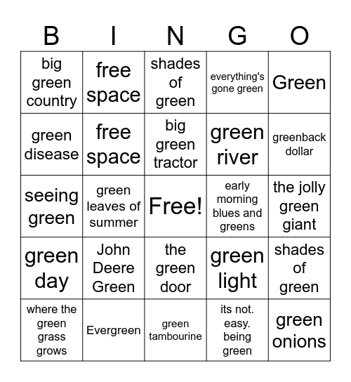 Green Bingo Card