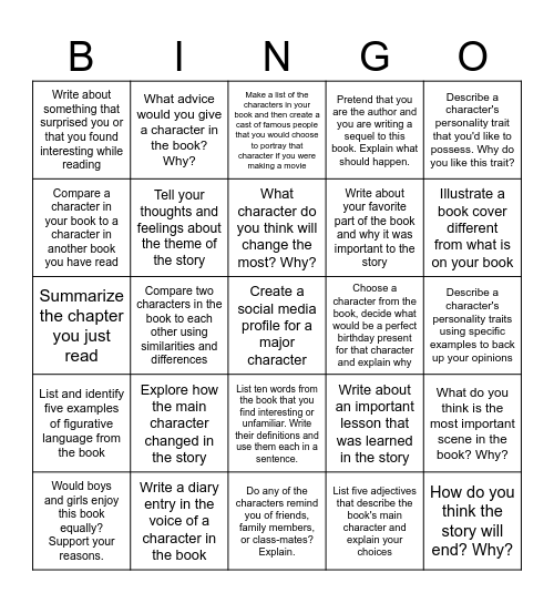 Independent Reading Bingo Card