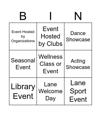 Lane Event Bingo Card