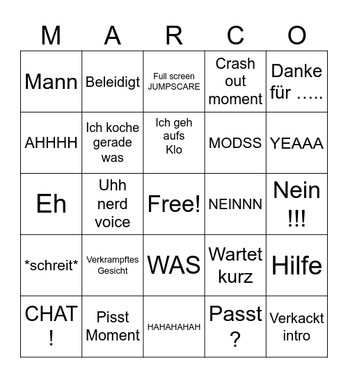 Marco bingo Card