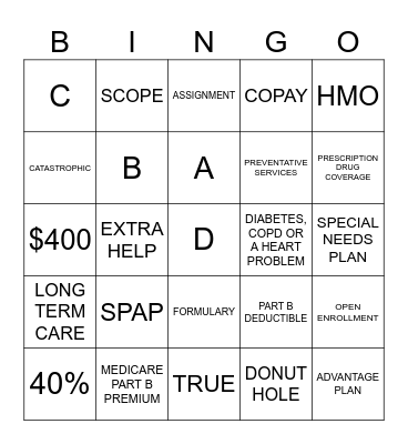 MEDICARE Bingo Card