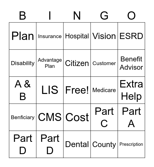 Medicare 101 Bingo Card