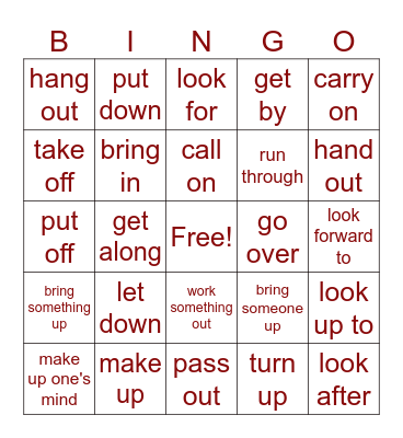 Phrasal verbs bingo Card