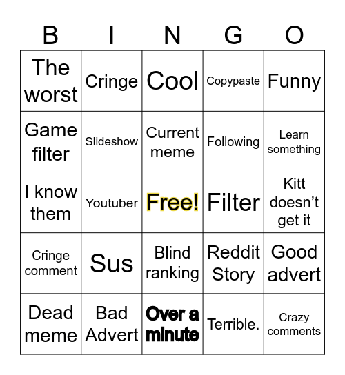 Tiktok Bingo Card