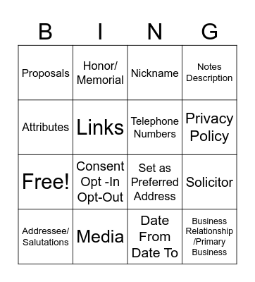 BLACKBAUD LINGO BINGO Card