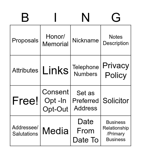 BLACKBAUD LINGO BINGO Card
