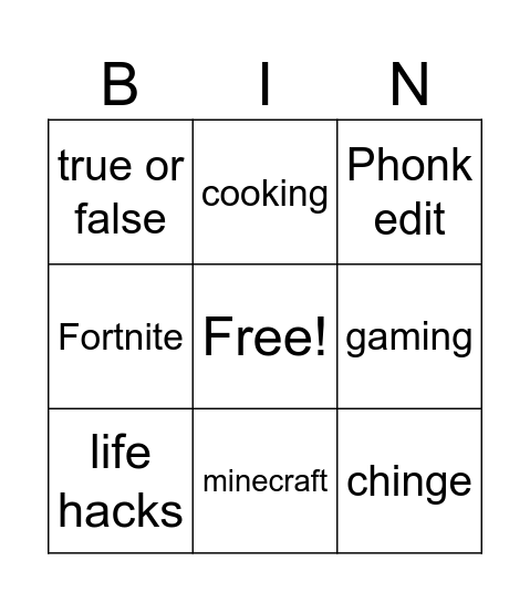 Untitled Bingo Card