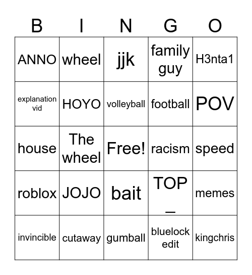 Untitled Bingo Card