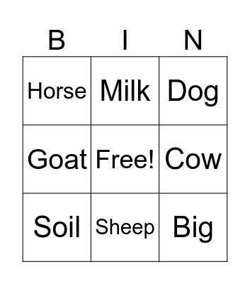 Farm Bingo Card