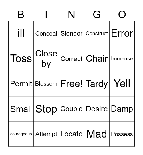 Synonyms Bingo Card