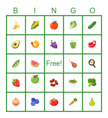 Healthy Foods Bingo Card