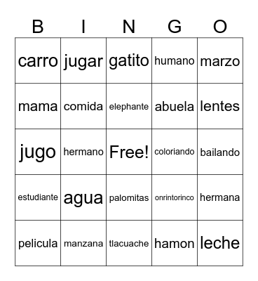 spanish bingo Card