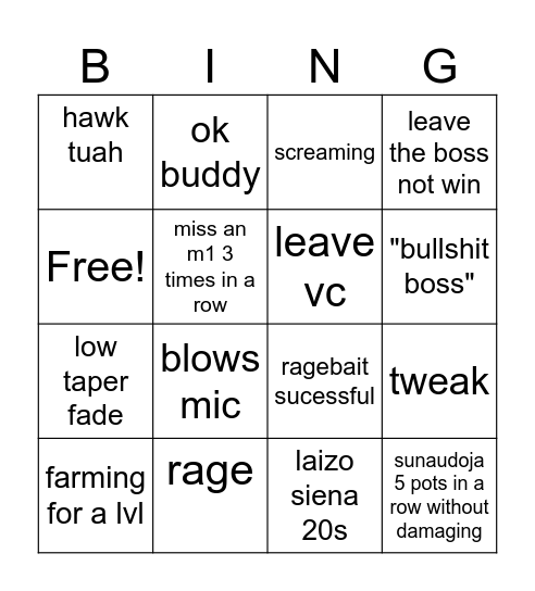 Untitled Bingo Card