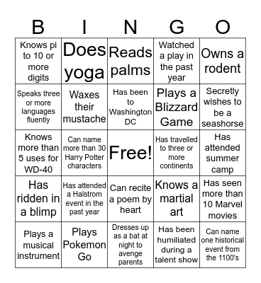 Getting to Know You Bingo Card