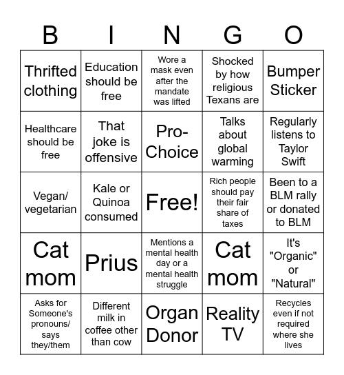 California Bingo Card