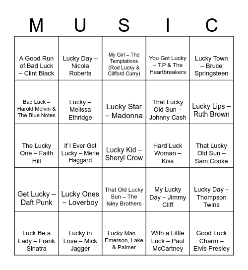 Let's Get Lucky Bingo Card