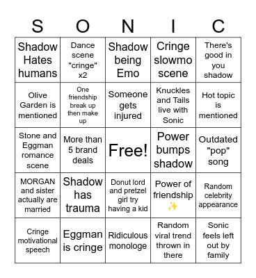 Sonic 3 Bingo Card