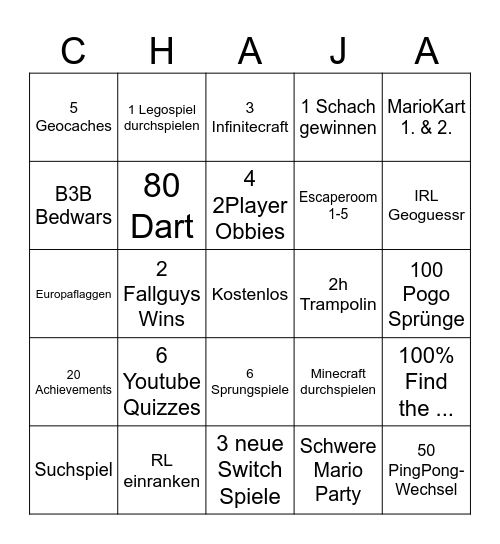ChaJa Bingo Card